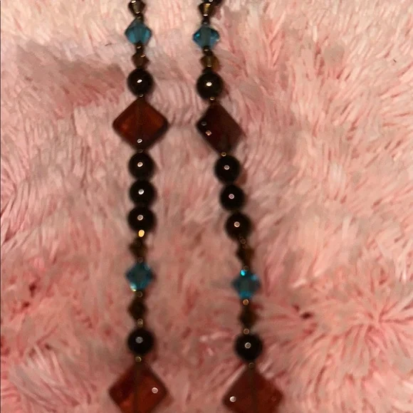 Elegant Brown and teal glass Necklace - Picture 5 of 6